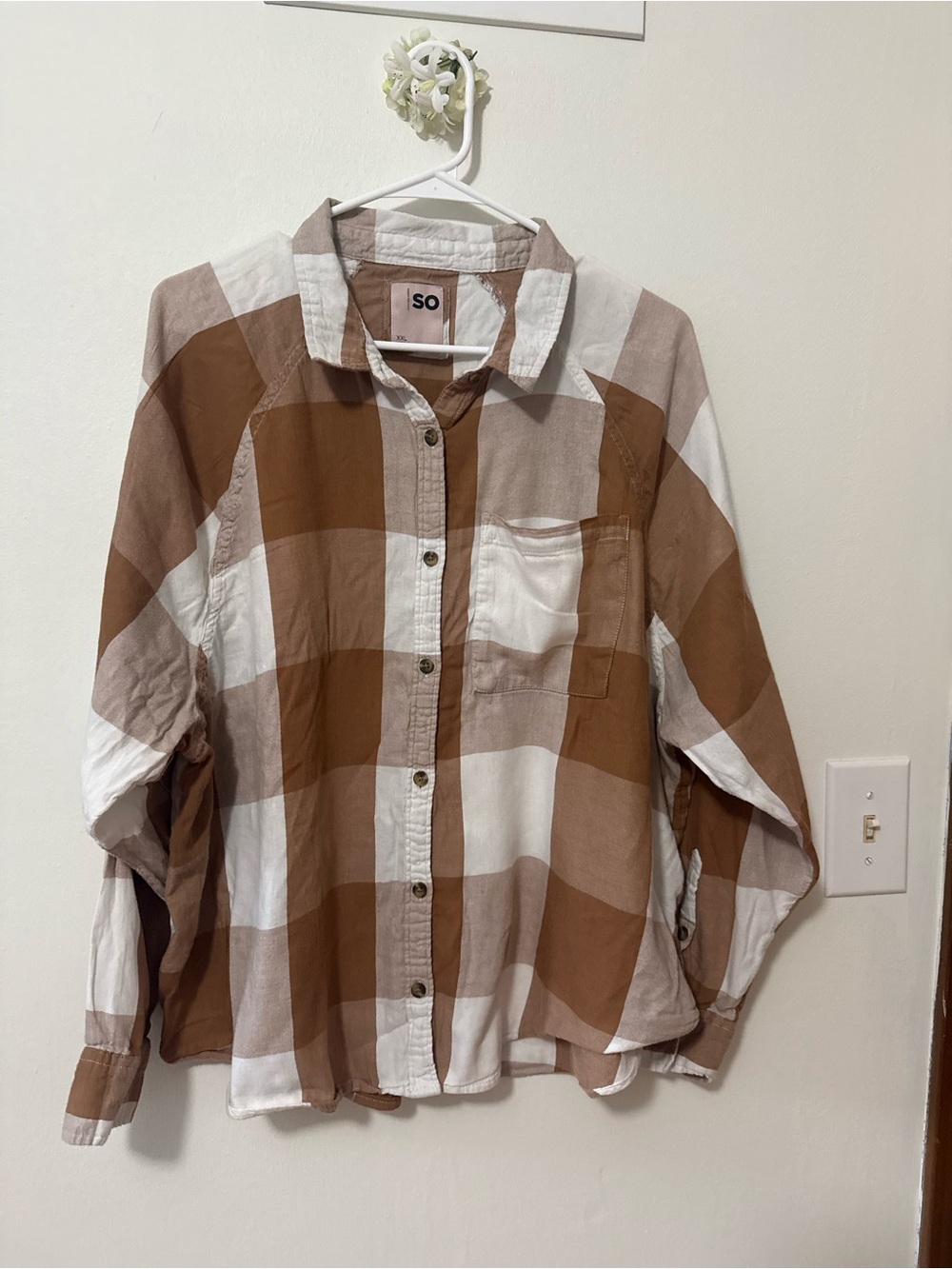 SO Brown and White Oversized Check Button-Down Shirt